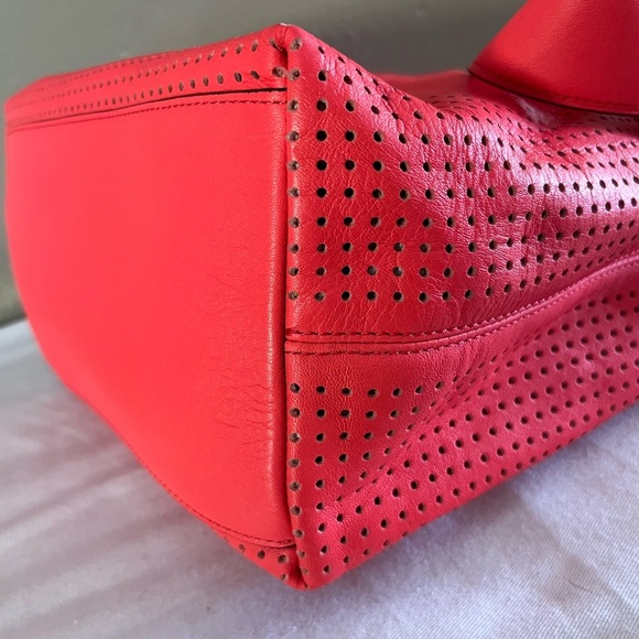 Coach Legacy Perforated Leather Duffle Crossbody Bag Red Watermelon Snow - Picture 8 of 15